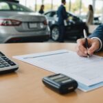 Signature d'un contrat de crédit auto avec clés de voiture sur le bureau