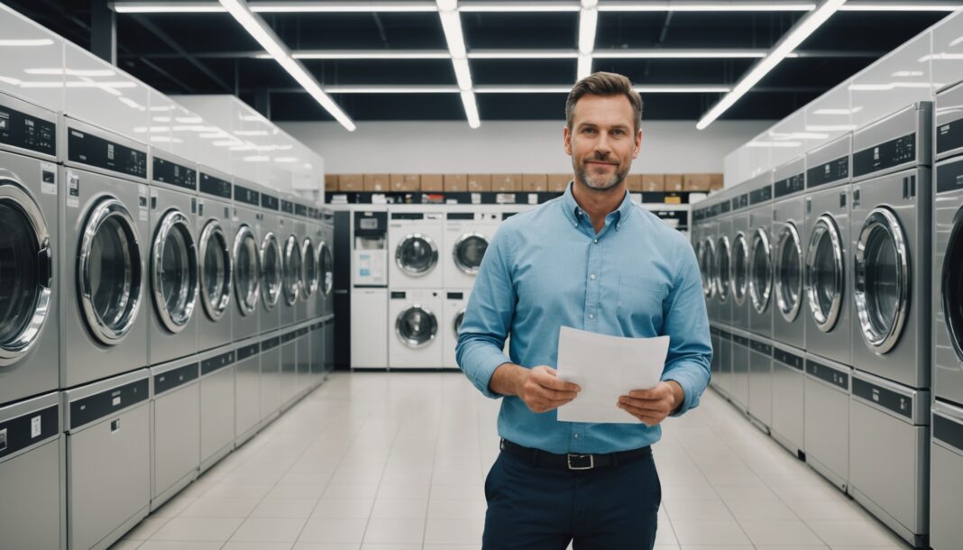Rayon d'électroménager en magasin avec notice de garantie remise au client