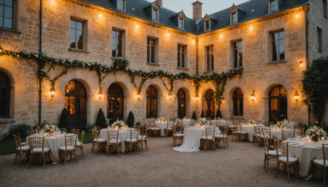 Manoir historique décoré pour une réception de mariage écoresponsable