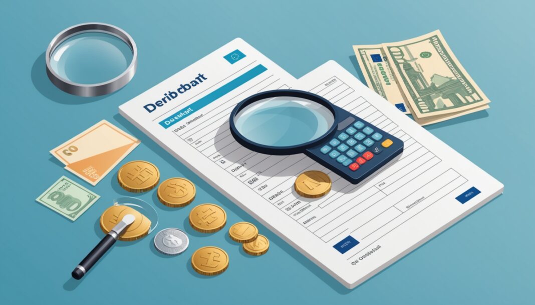Illustration d'une carte bancaire, de pièces en euros et d'un document financier symbolisant la réforme du découvert bancaire
