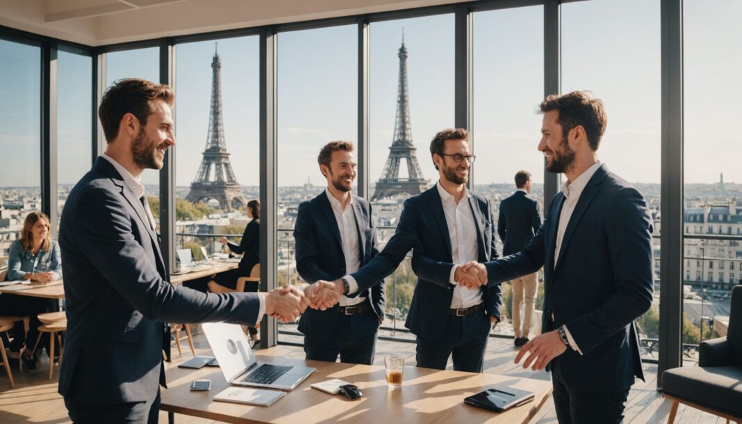 Jeunes professionnels en recherche d'emploi à Paris échangeant dans un espace de coworking