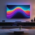 Téléviseur affichant des couleurs vives dans un salon moderne, illustration de la technologie Micro RGB