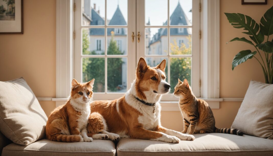 Illustration generee par IA d'un chien et d'un chat ensemble, ne represente pas d'animal reel
