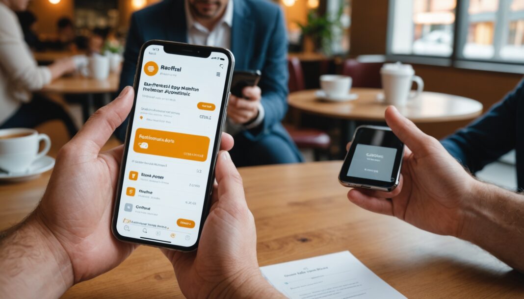 Personne montrant une application bancaire de parrainage sur un smartphone