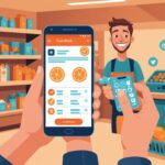 Illustration d'une personne photographiant un ticket de caisse avec son smartphone pour obtenir du cashback