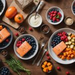 Aliments du régime nordique : poisson, pain de seigle, légumes et baies