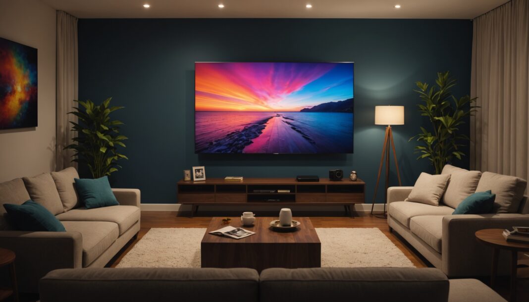 Illustration d'un salon avec une télévision en streaming, symbole de JustWatch TV