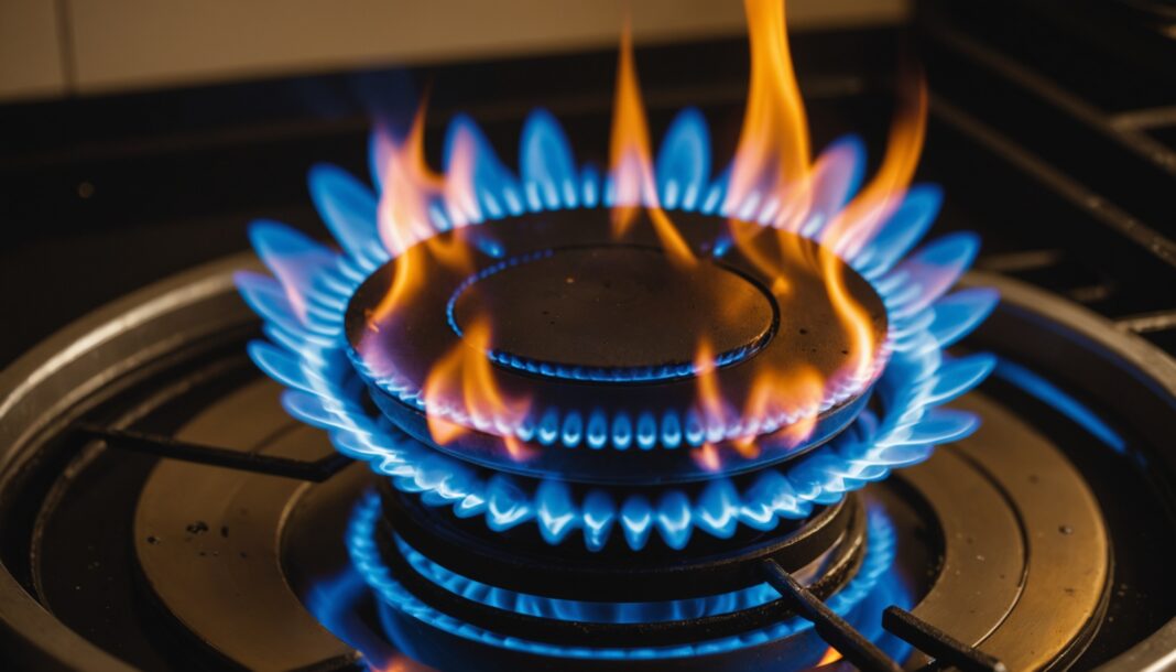Flamme de gaz bleue sur une cuisinière, symbole de la hausse du prix du gaz au 1er novembre