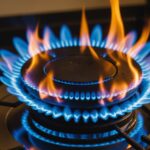 Flamme de gaz bleue sur une cuisinière, symbole de la hausse du prix du gaz au 1er novembre