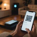 Smartphone affichant un QR code scanné pour vérifier le partage d'un abonnement de streaming musical