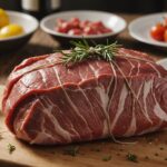 Illustration générée par IA d'une viande ficelée avec de la ficelle à rôti, ne représente pas le produit exact du rappel
